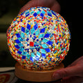 HAIDOLIANG Turkish Table lamp (D:4.7" x H:5.2"),Mosaic Glass Lamps with Wooden Base, Bohemian Tiffany Bedside Lamps, USB Power Moroccan Lantern for Living Room Decorations (Boho - Blue, Boho)