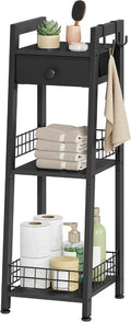 Gewudraw 3-Tier Narrow Bathroom Ladder Shelf with Storage Drawer, Black