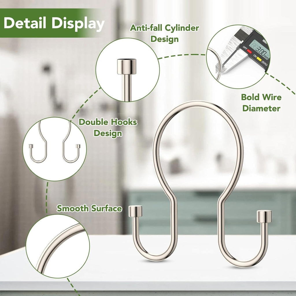 Goowin 24 Pack Shower Curtain Hooks, Simple Shower Curtain Rings, Sturdy Shower Curtain Hangers, Double Hook Shower Curtain Hooks, Smooth Gliding Metal Shower Hooks for Shower Curtain, Nickel