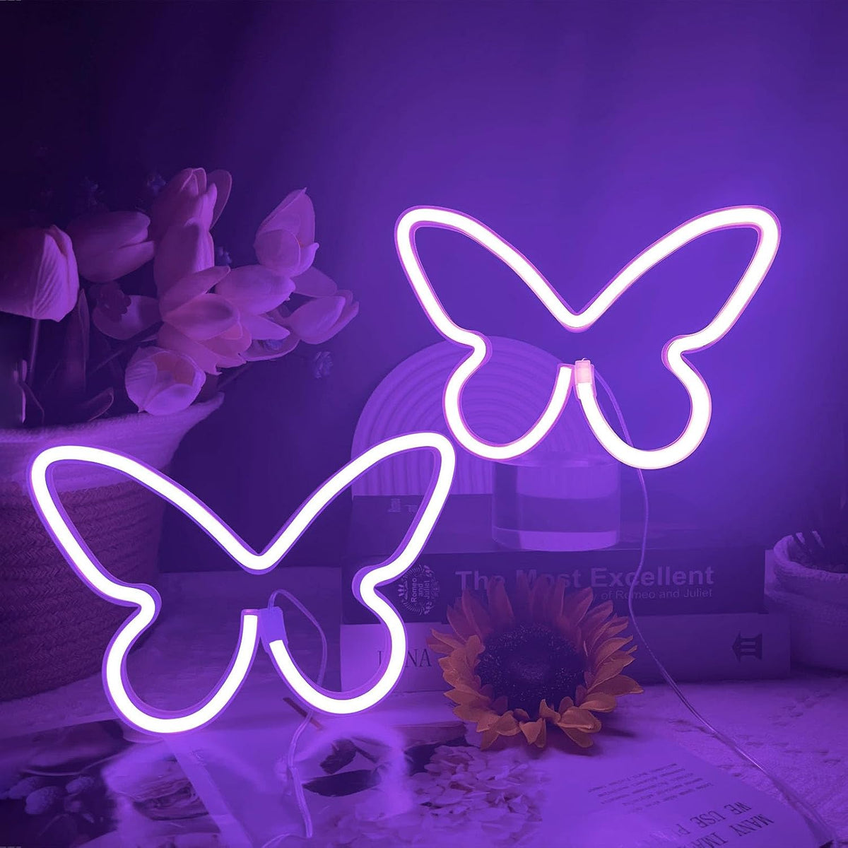 2 PCS Butterfly Neon Signs Purple Butterfly LED Neon Light for Bedroom