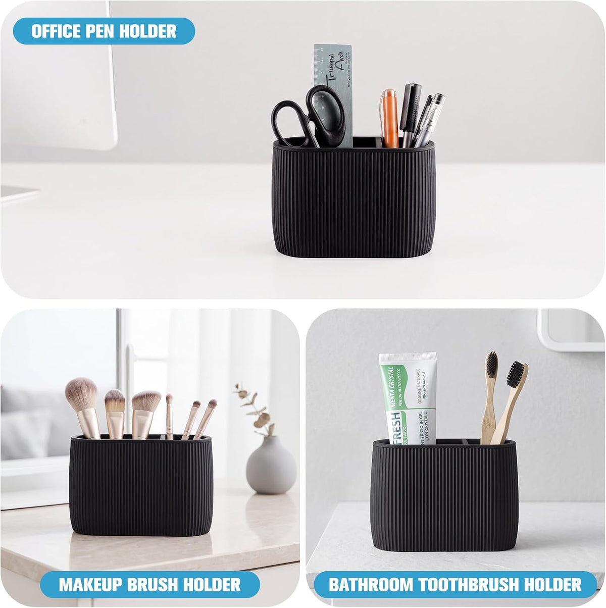 Black Toothbrush and Toothpaste Holders for Bathrooms