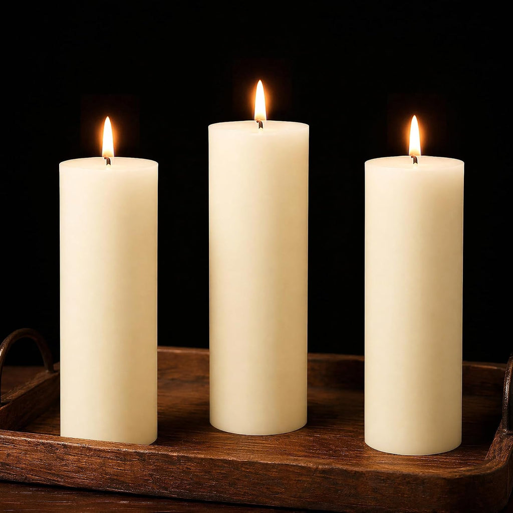 3 Pack White Pure Natural Beeswax Pillar Candles 2×6 Inch