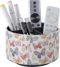 360 Degree Rotating Remote Control Holder for Table, PU Leather Spinning End Table Organizer Caddy, Cute Remote Control Caddy for Office Supplies, Makeup Brushes, Butterfly PH130
