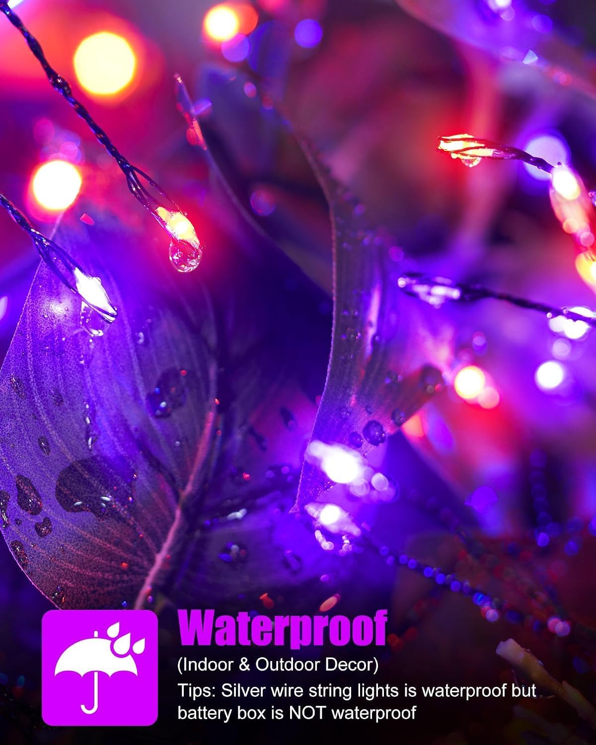 Brightown Halloween Fairy Lights Battery Operated, 10 FT 120LED Firecracker String Lights, Silver Wire Firefly Lights for Bedroom Home Haunted House Indoor Outdoor Holiday Decorations, Orange & Purple