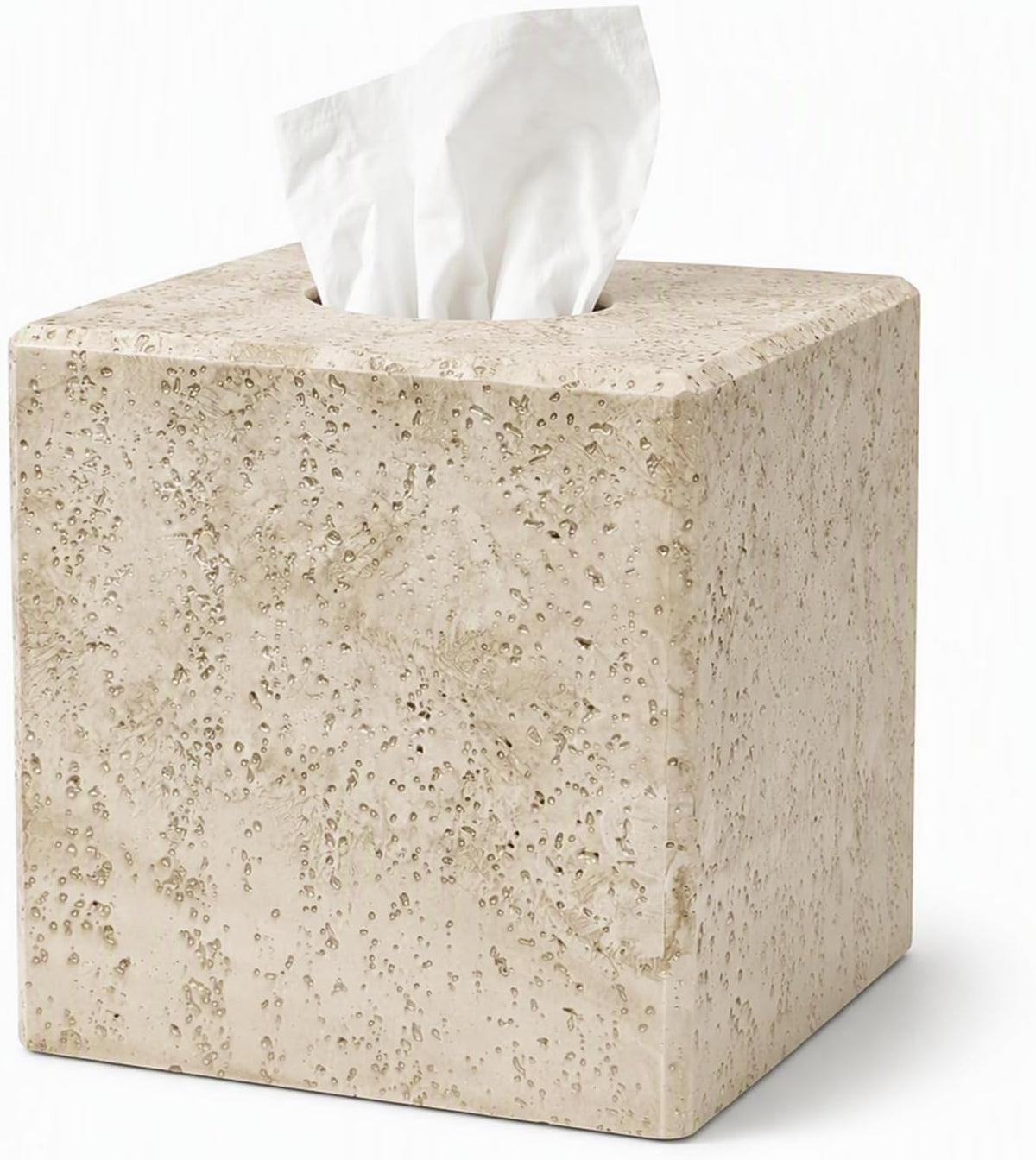 Painted Tissue Box Cover, Stone-Textured Square Holder, Magnetic Base