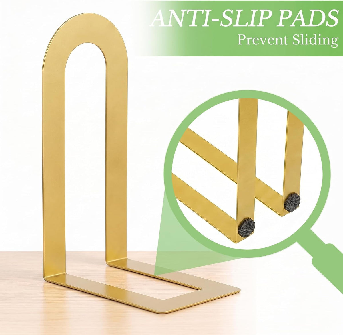 Sanwarm Bookends, 6 Pack, Metal, for Home Office Desk Shelves Gold Modern