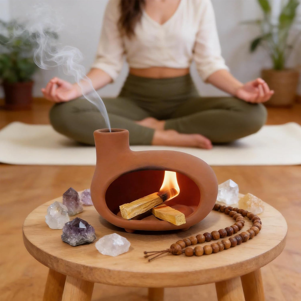Orange-Red Terracotta Palo Santo Holder, Mini Chiminea Incense Burner