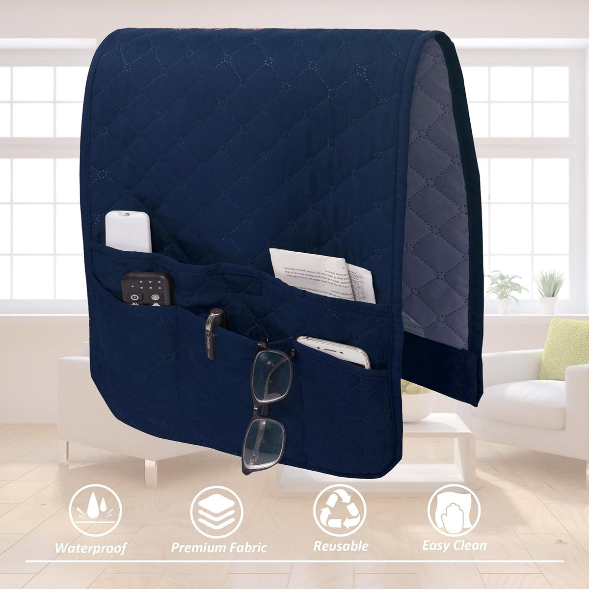 Armchair Caddy for Couch Remote Control Holder with 4 Pockets, Navy 1 Pack