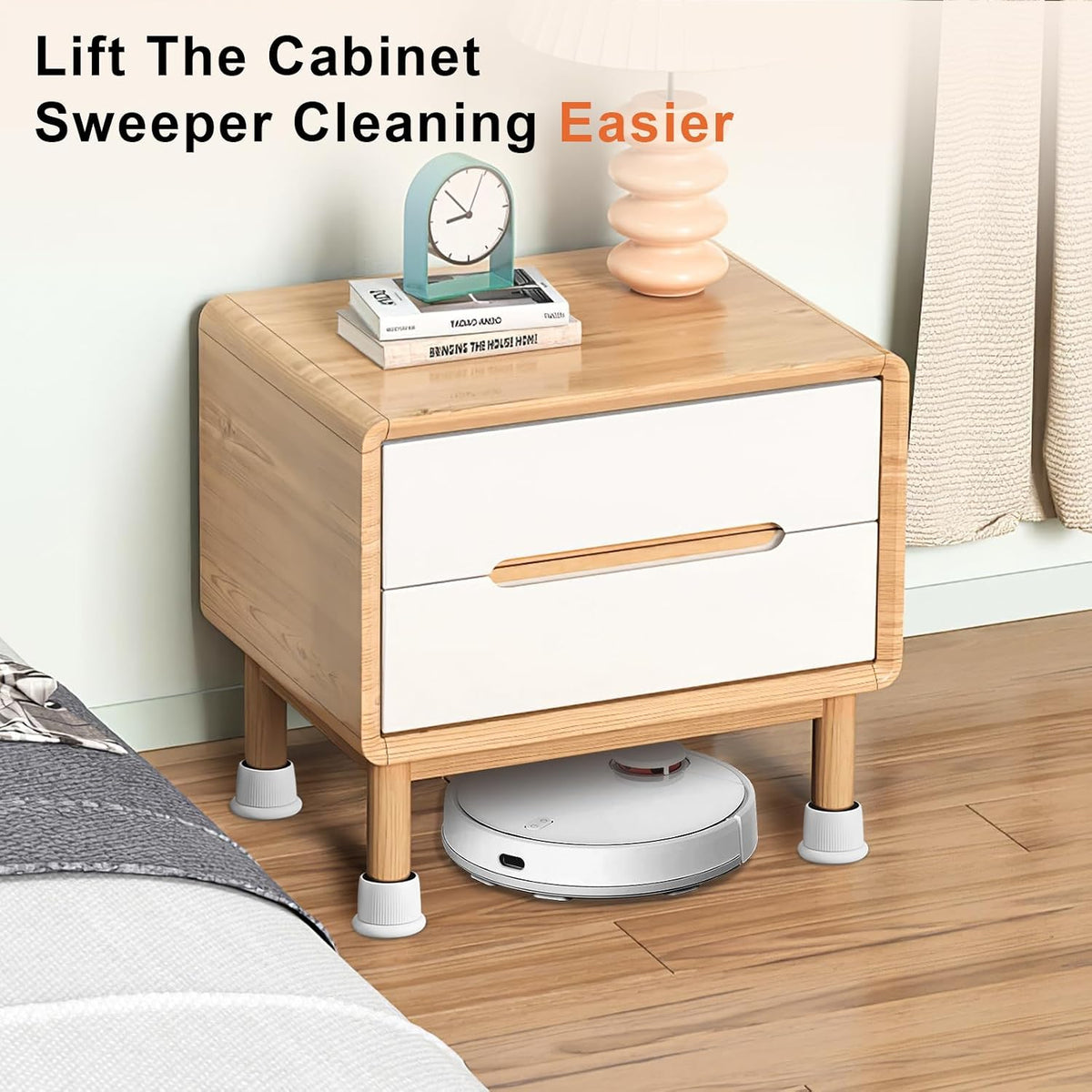 Adjustable Furniture Bed Risers 1.6-2.6 inch Durable Anti Slip-White 4 Pcs