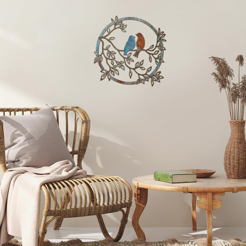 Ferraycle Metal Bird Wall Decor Bird Hanging Ornament, Retro Color