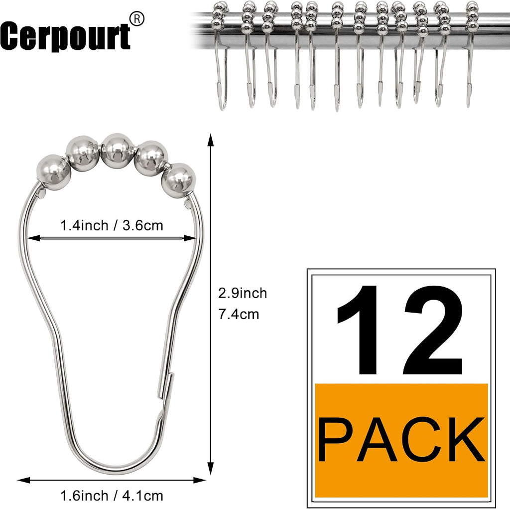 Shower Curtain Hooks Rings,12 Pcs Decorative Rustproof Metal Shower Hooks for Shower Curtain,Free Sliding Shower Hooks for Bathroom Shower Rods,Easy Snap Shower Rings for Curtain (Silver)