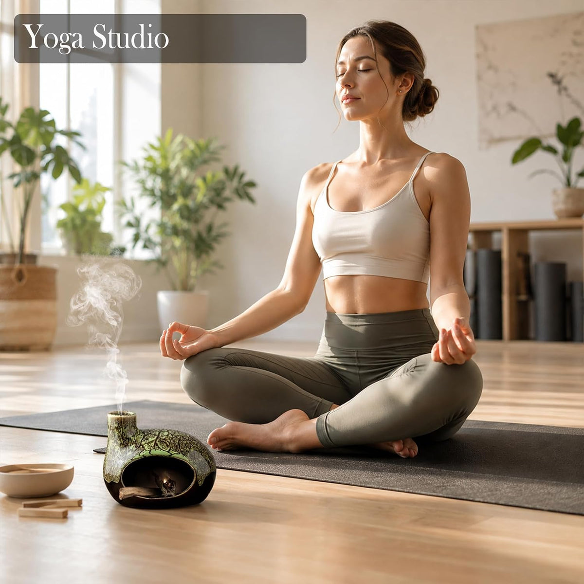 Handcrafted Ceramic Palo Santo Holder – Artistic Incense Burner for Meditation, Mindfulness and Zen Home Decor – Wabi-Sabi Style Cone Sculpture, Gift for Yoga, Relaxation & Aromatherapy (Green)