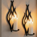 Wall Candle Sconces Set of 2, Modern Minimalist Metal Candle Holders for Pillar, Tealight, and LED Candles, Flame-Shaped Decorative Wall Decor for Living Room Dining Room (Black)