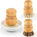 SUBEKYU Bamboo Dish Scrub Brush,Produce Brush,3 Pack with Ceramic Holder