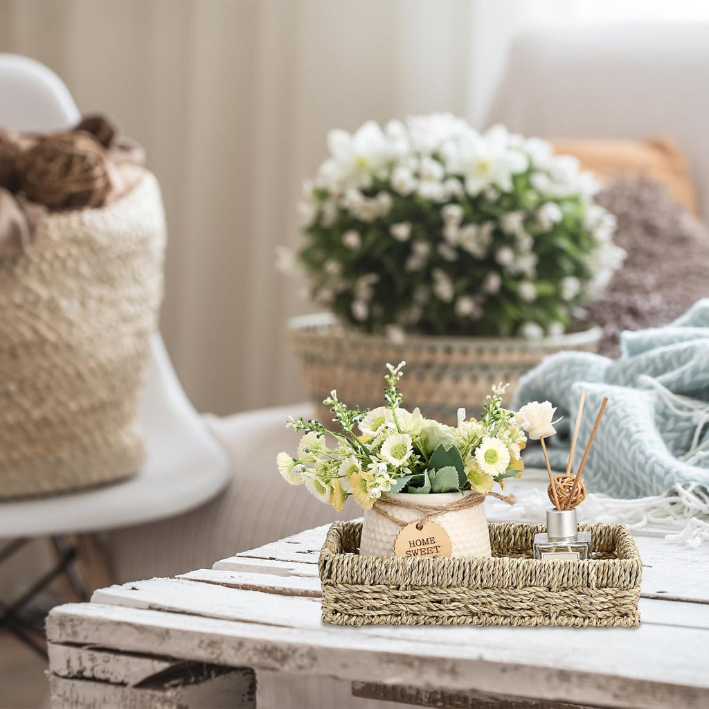 Bathroom Vanity Tray, Seagrass Narrow Counter Basket with Handles