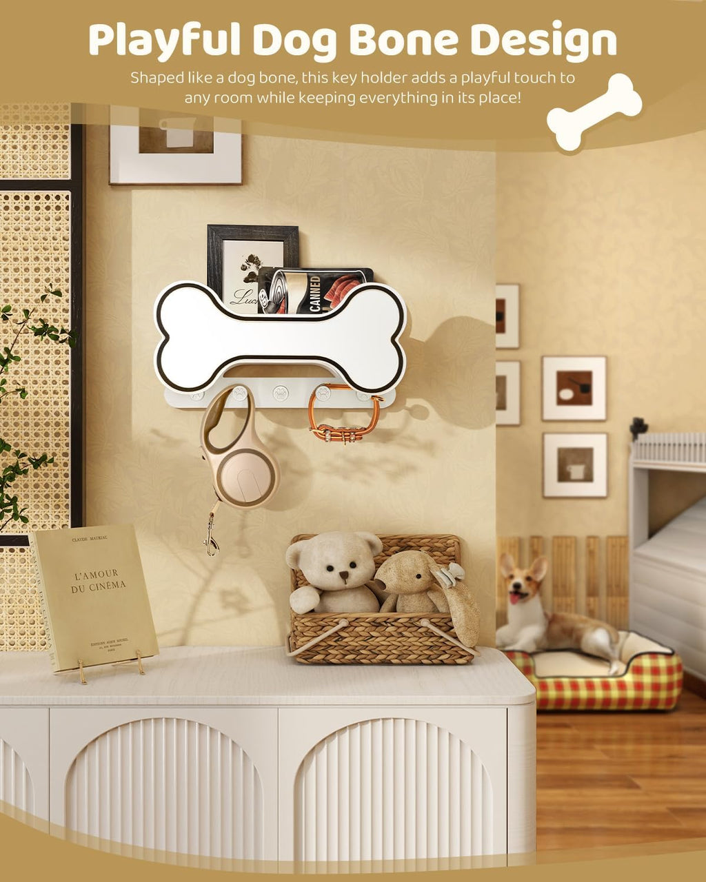 MTERSN Dog Leash Holder for Wall for Apartment Essentials, Black & White