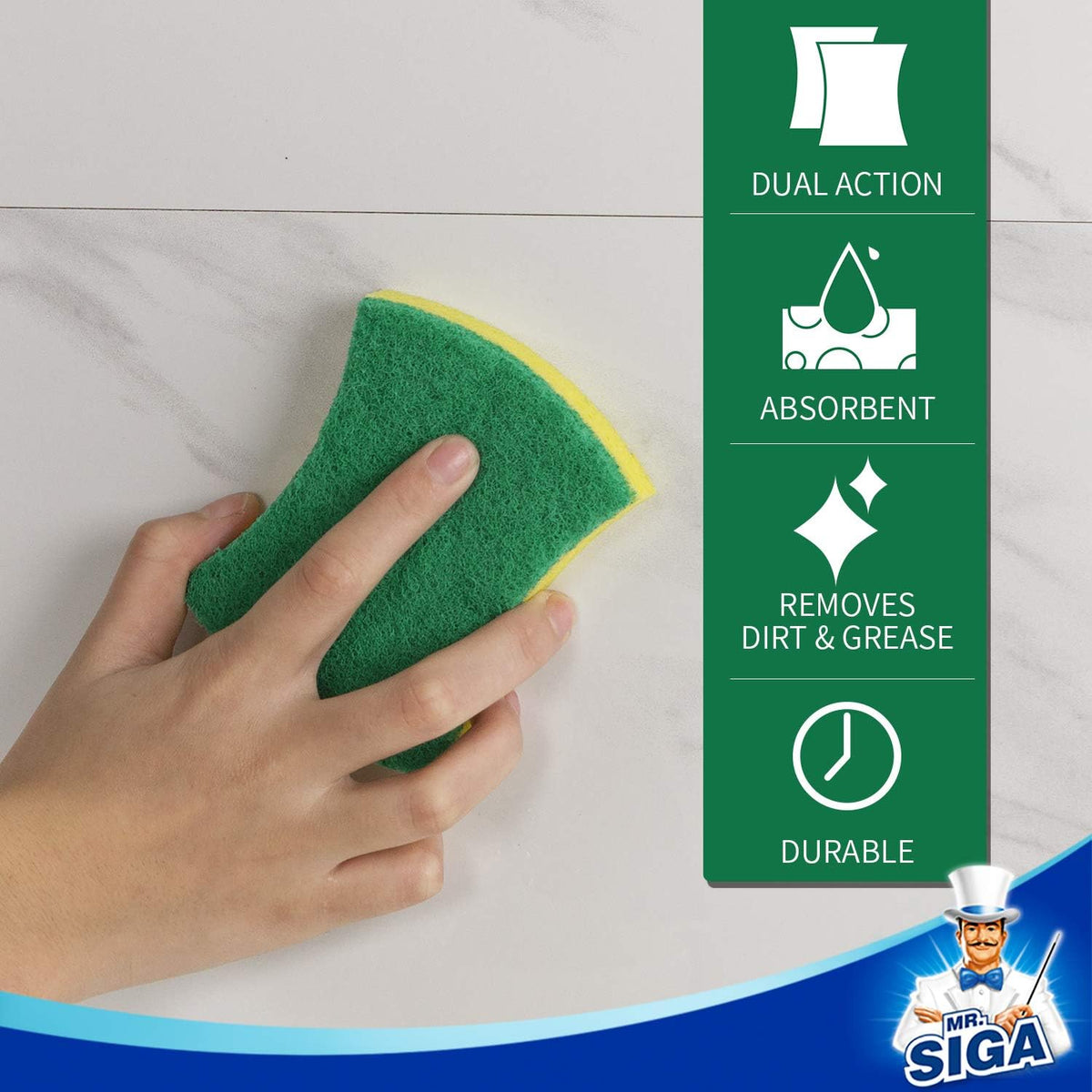 MR.SIGA Heavy Duty Cellulose Scrub Sponge, Dual-Sided Dish Sponge, 12 Pack