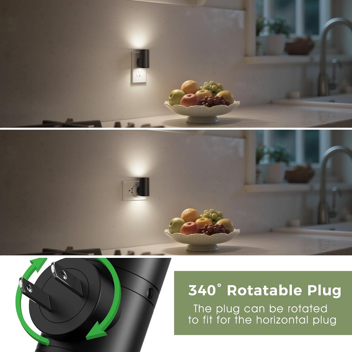 L LOHAS LED Bright Night Lights Plug into Wall,Daylight White,Rotating,Mini