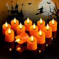 Homemory 12Pack Timer Flameless LED Votive Candles, Long Lasting Battery Operated Tealight, for Halloween Decorations, Theme Party, Thanksgiving Day-Orange Base