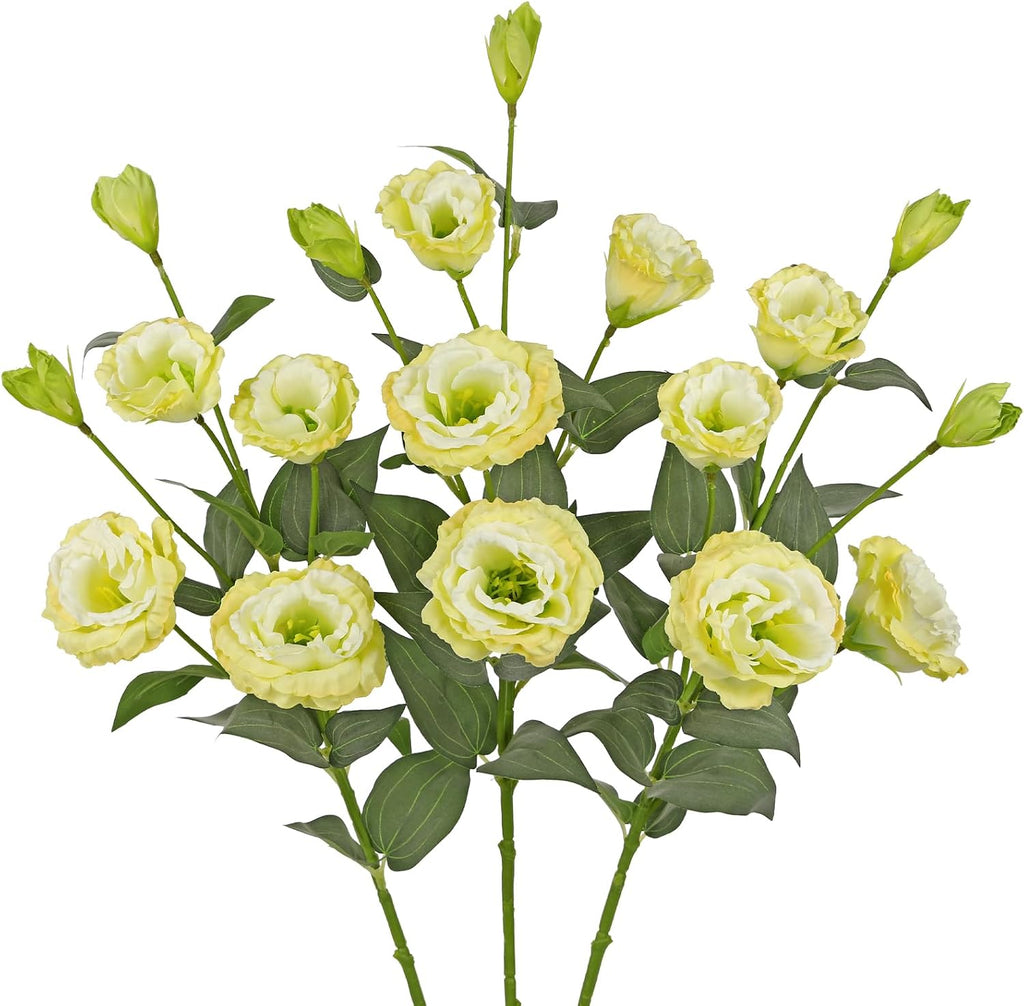34.5" Cream White Artificial Flowers Silk Fake Flower 3Pcs Eustoma Lisianthus Flowers with Long Stem Faux Flowers Arrangement Branch with 4 Heads DIY Wedding Party Centerpiece Bouquet Table Home Decor
