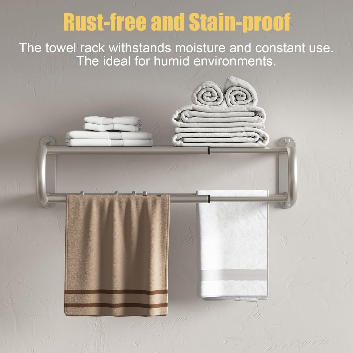 BESy Adjustable Bathroom Towel Rack with Shelf, Towel Bar, Nickel