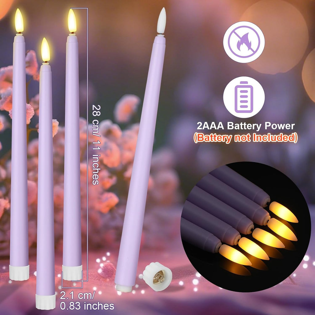 Macarrie 24 Packs Flameless Taper Candles Battery LED 11",Lavender Purple