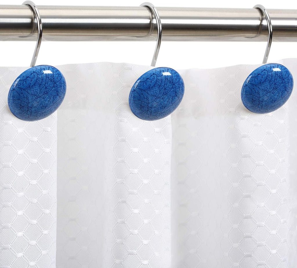 CHICTIE Blue Shower Curtain Hooks Rings,Set of 12 Decorative Marble Crack Shower Curtain Hooks,Stone Rustproof Shower Rings for Bathroom Curtains Rods