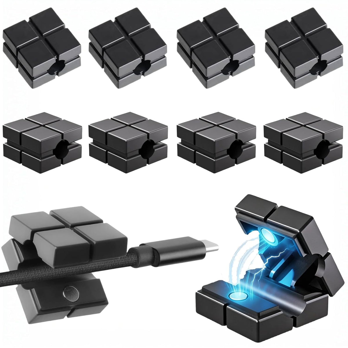 9 Pack Magnetic Cable Clips, Cord Holder Organizer for Desk, Wall