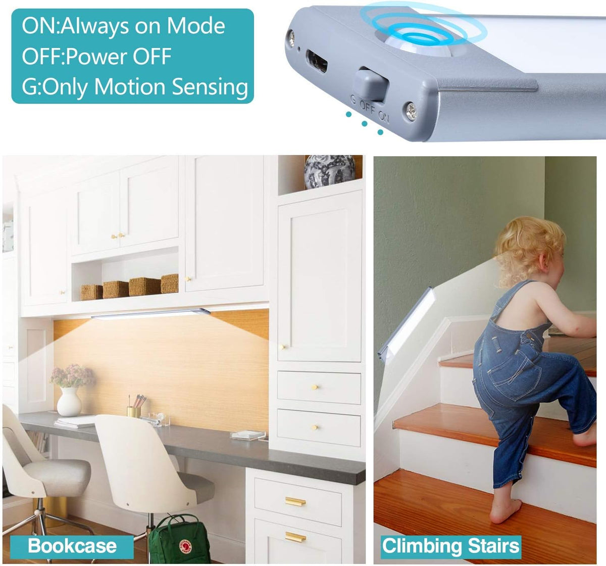 10-Inch Motion Sensor Under Cabinet Light - 7000K 1500mAh USB-C Rechargeable Magnetic Wireless Lighting, No Drill Installation for Kitchen, Closets