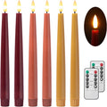Stmarry Fall Flameless Taper Candles with Remote and Timer, 9.65 Inch Real Wax LED Candlesticks, Battery Operated Thanksgiving Candles with 3D Flickering Flame, Bordeaux, Terra Cotta & Caramel, 6 Pack
