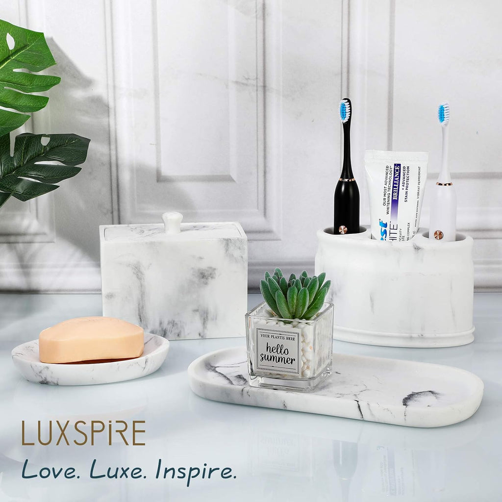 Luxspire Oval Soap Dish, Resin soap Holder for Bathroom, Gravel White