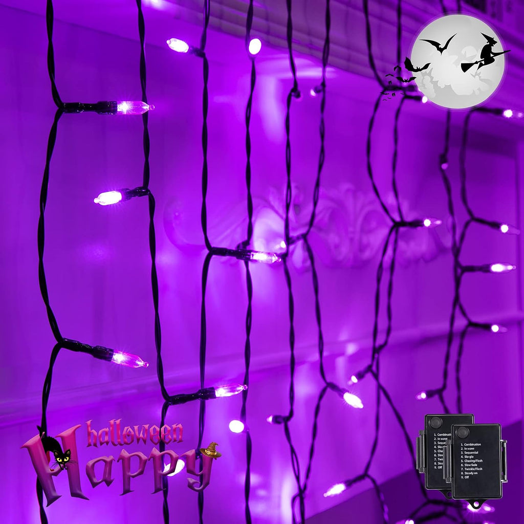 Halloween Battery Operated String Lights, 2 Pack 17.8 Feet 50 LED Purple