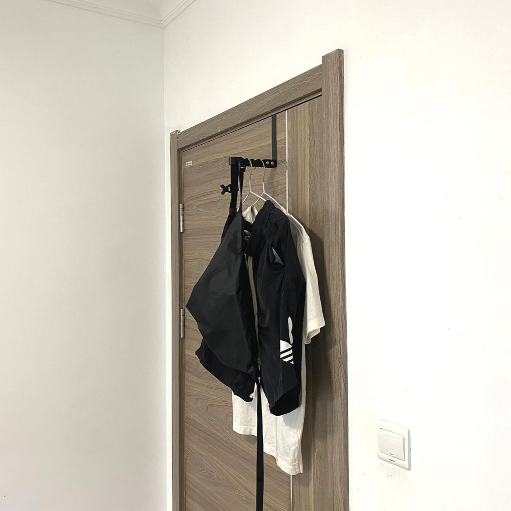 Collapsible Over The Door Hooks, 2 Pack Folding Drying Rack Hanger for Clothes & Coats, Indoor Laundry Room, Bathroom & Dorm, Space-Saving Compact Small Space Portable Black