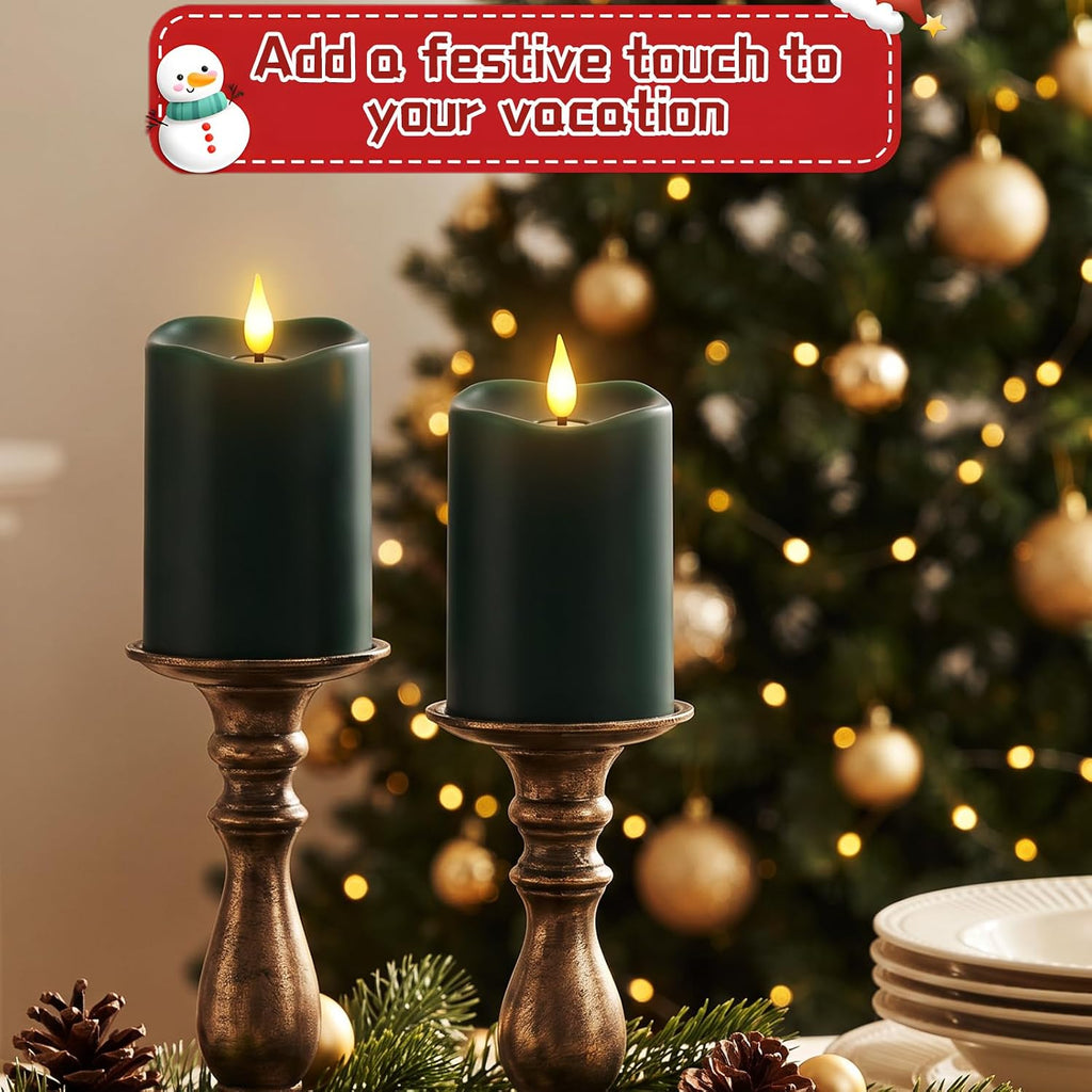 Retisee Flameless LED Candles Real Wax, 2 Pcs, Dark Green, 3 x 4 in