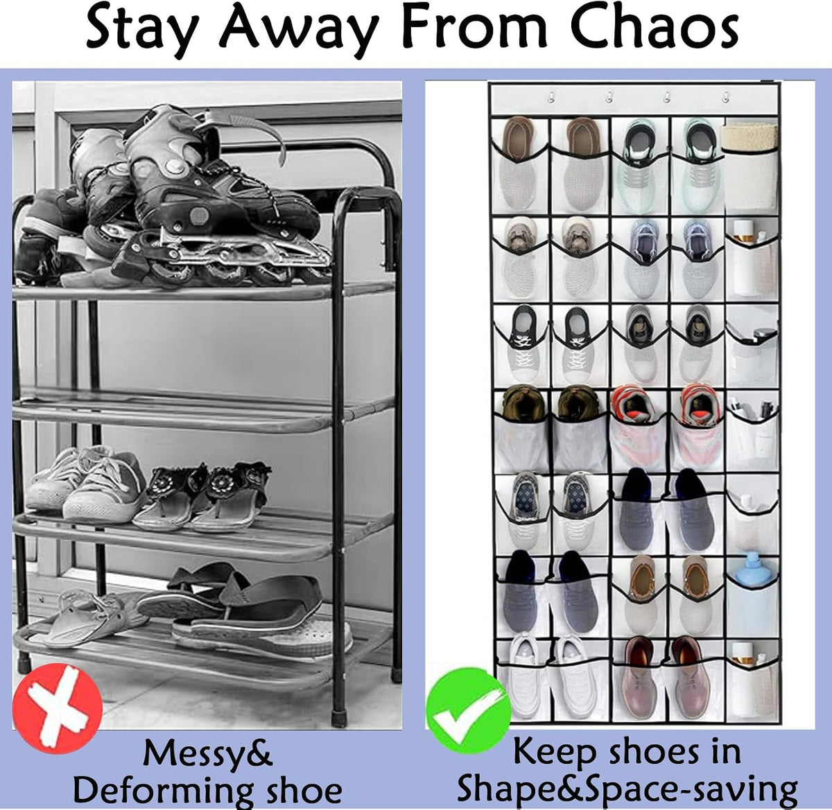 40 Over the Door Shoe Organizer, Hanging Shoe Organizer, for Closet Behind the Door Storage Holder for Entryway Bedroom Dorm, Both men's and women's shoes can be stored (White)
