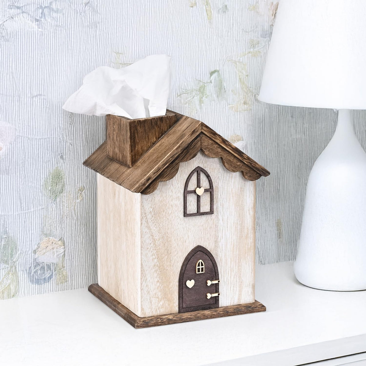Ikee Design Farmhouse Wooden Square Tissue Box Cover, Brown Color