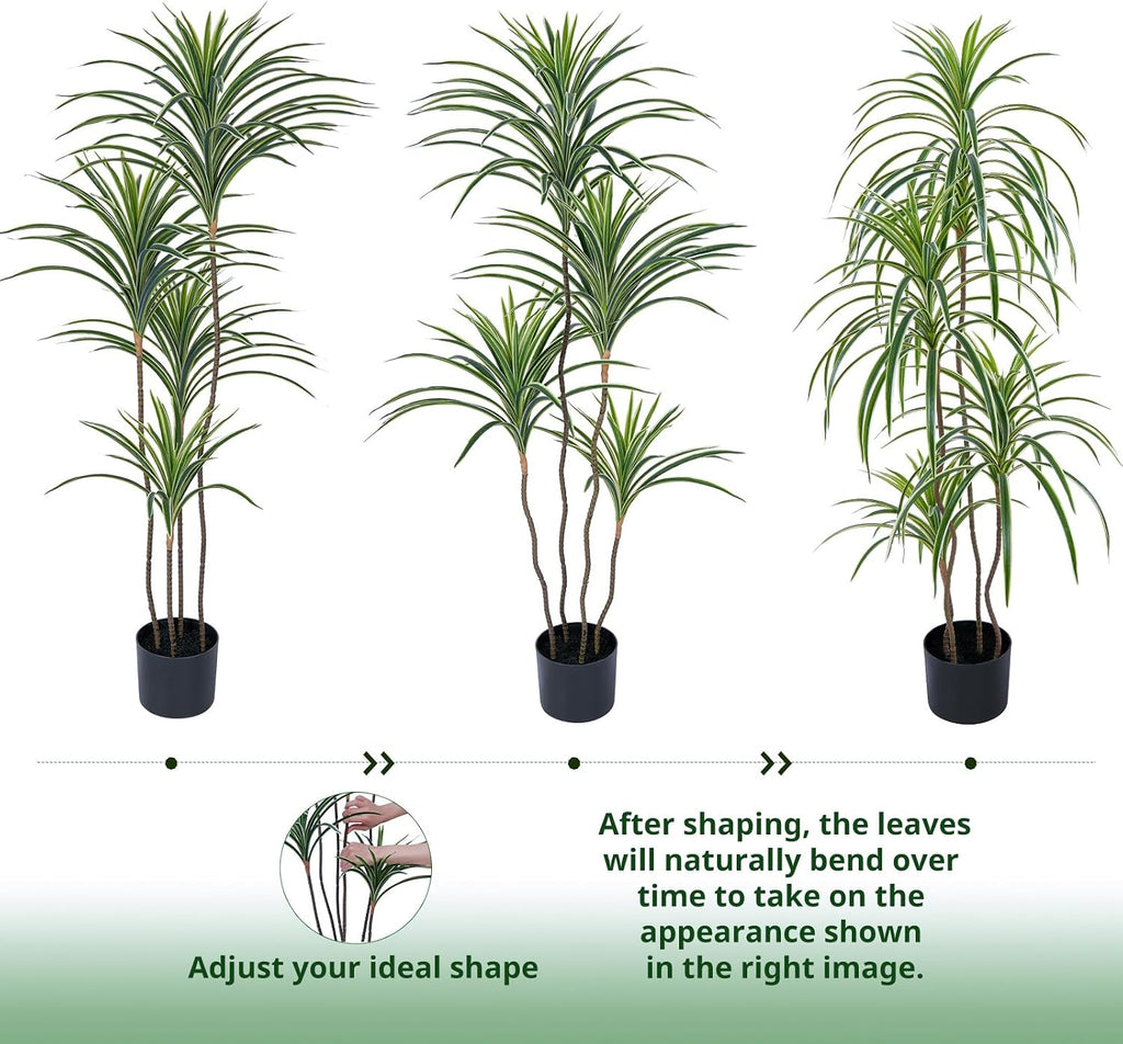 YEPDIN Artificial Dracaena Plants Indoor, 4 ft Faux Tropical Floor Plants Indoor, Tall Fake Yucca Silk Tree in Pot, Artificial Trees for Home Office Decor Indoor Outdoor Housewarming Gift