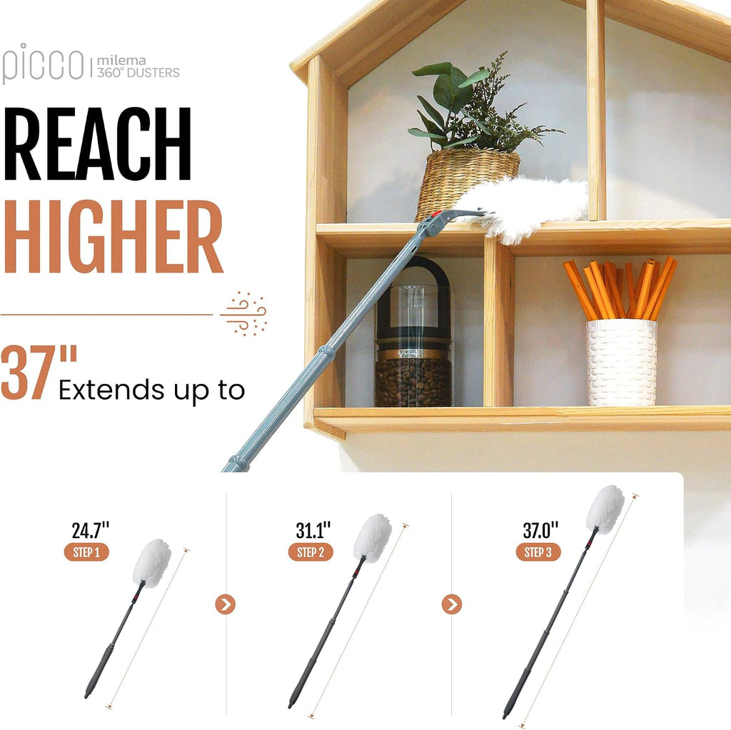 milema Picco 360 Double-Sided Duster, White, 1 Long Handle, 23 Refills