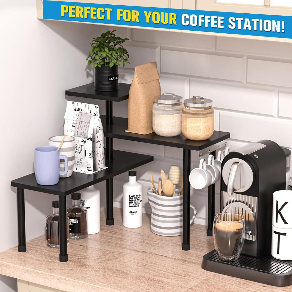 JayRex 3-Tier Bathroom Countertop Corner Shelf Organizer, Black