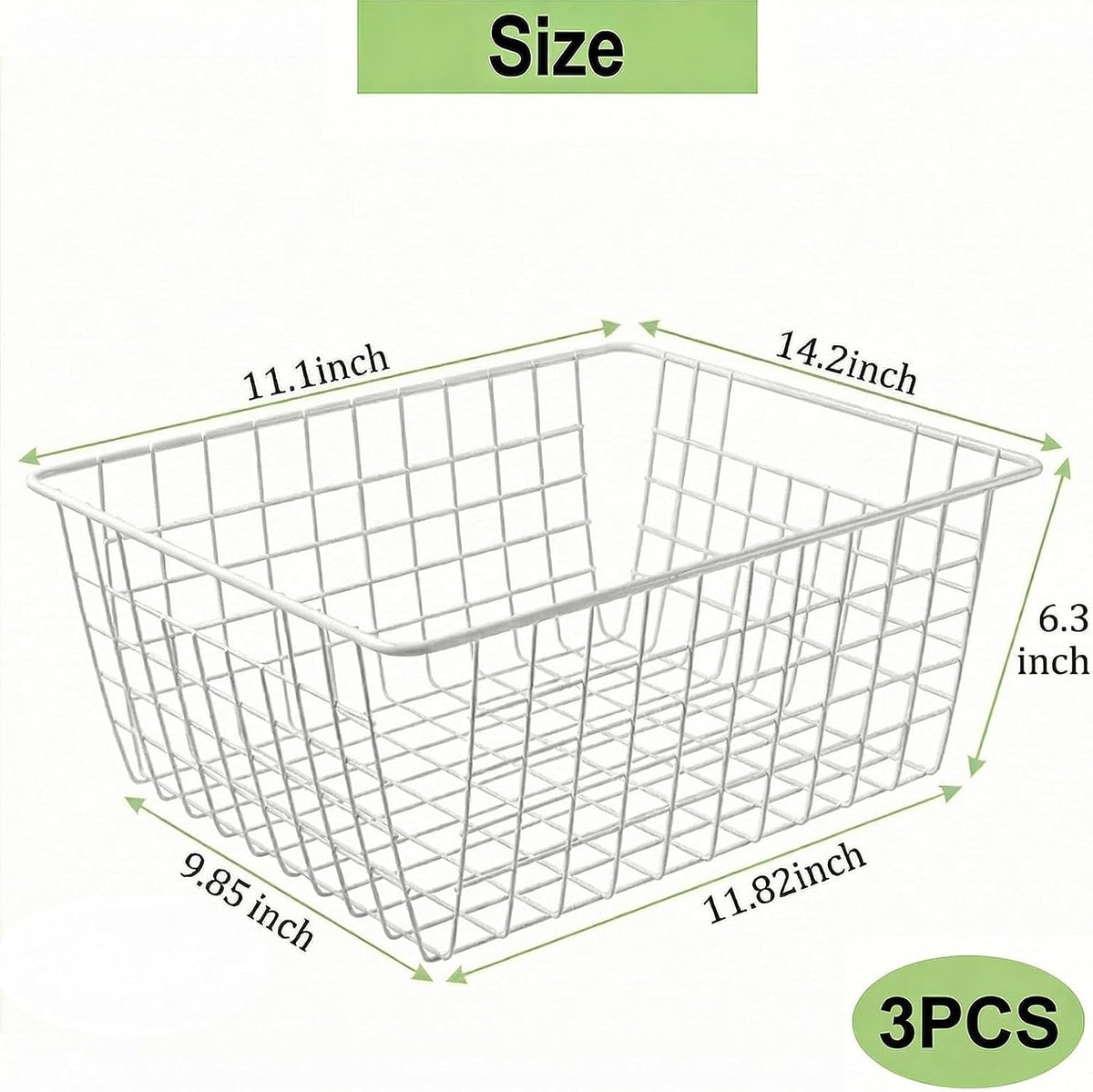 3 Pack Large White Wire Baskets for Organizing, Wire Storage Basket Metal Storage Baskets for Kitchen Cabinets, Countertop