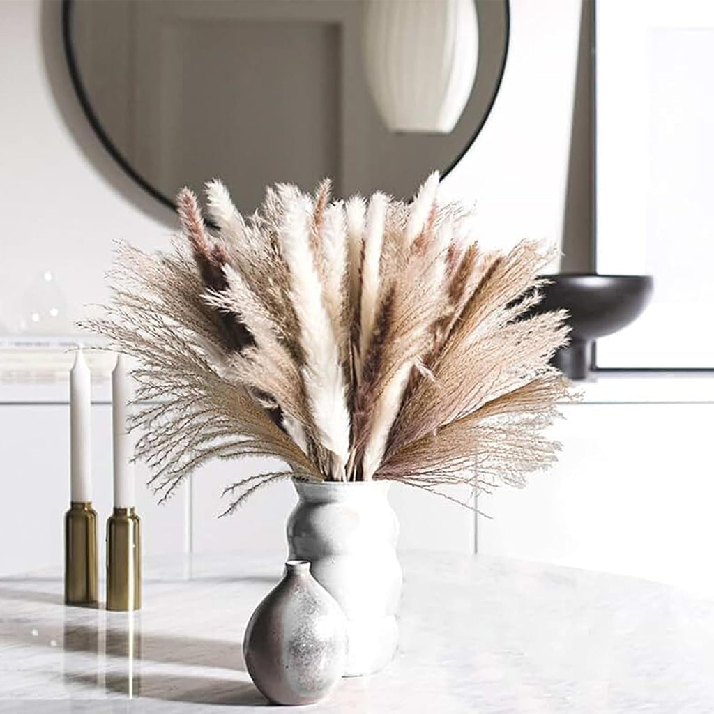 Natural Dried Pampas Grass Decor - 17.5" 120Pcs Fluffy Pampas Grass Bouquet