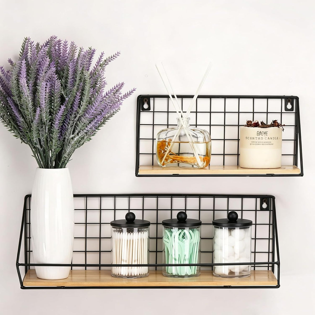 Tbestmax 3 Pack Qtip Holder, Clear Bathroom Containers Dispenser for Storage Cotton Ball, Cotton Swab 10oz Plastic Bathroom Jars with Wood Lids - Black