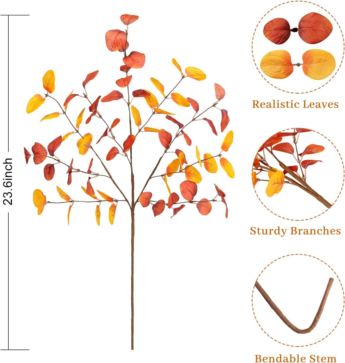 Beferr Fall Eucalyptus Stems Decor, 5Pcs 23" Artificial Eucalyptus Branches Autumn Leaves Fake Plants Floral Arrangements Thanksgiving Farmhouse Home Table Decorations