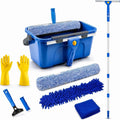 Window Cleaning Kit - 3 Gal Bucket, 15" Microfiber Scrubber & Chenille Sleeve, 14" Squeegee with 79" Extension Pole, Metal Scraper, Indoor & Outdoor Window Tools for Home & Commercial Use