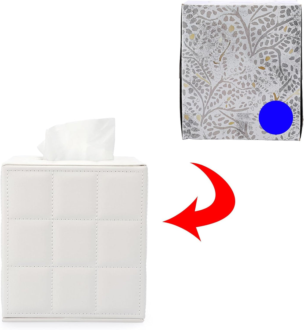 Sumnacon Square PU Leather Tissue Box Cover with Magnetic Bottom,Grid White