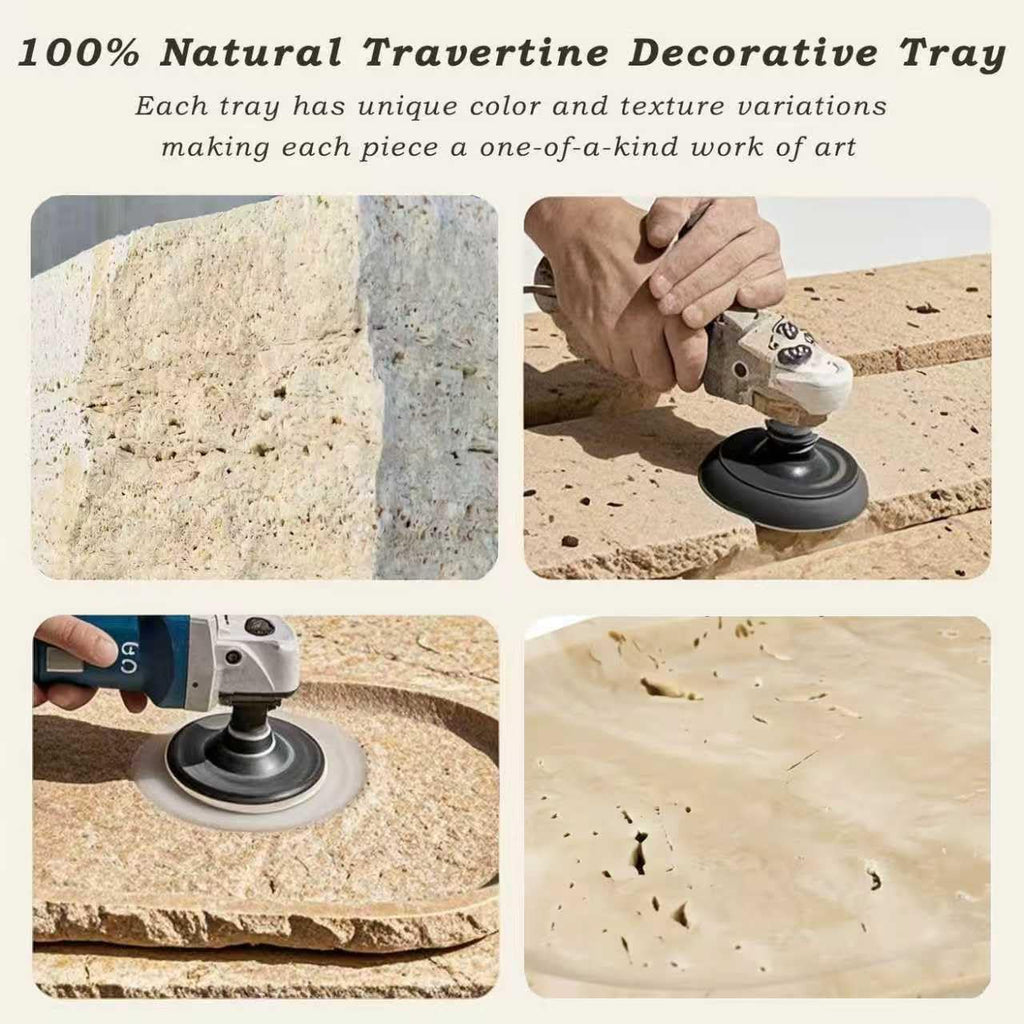 Natural Travertine Vanity Tray for Bathroom Countertop, 12" L x 6" W Light Beige Cream Decorative Tray with 4 Non-Slip Silicone Gaskets, Marble Tray for Jewelry, Perfume, Dresser Organizer