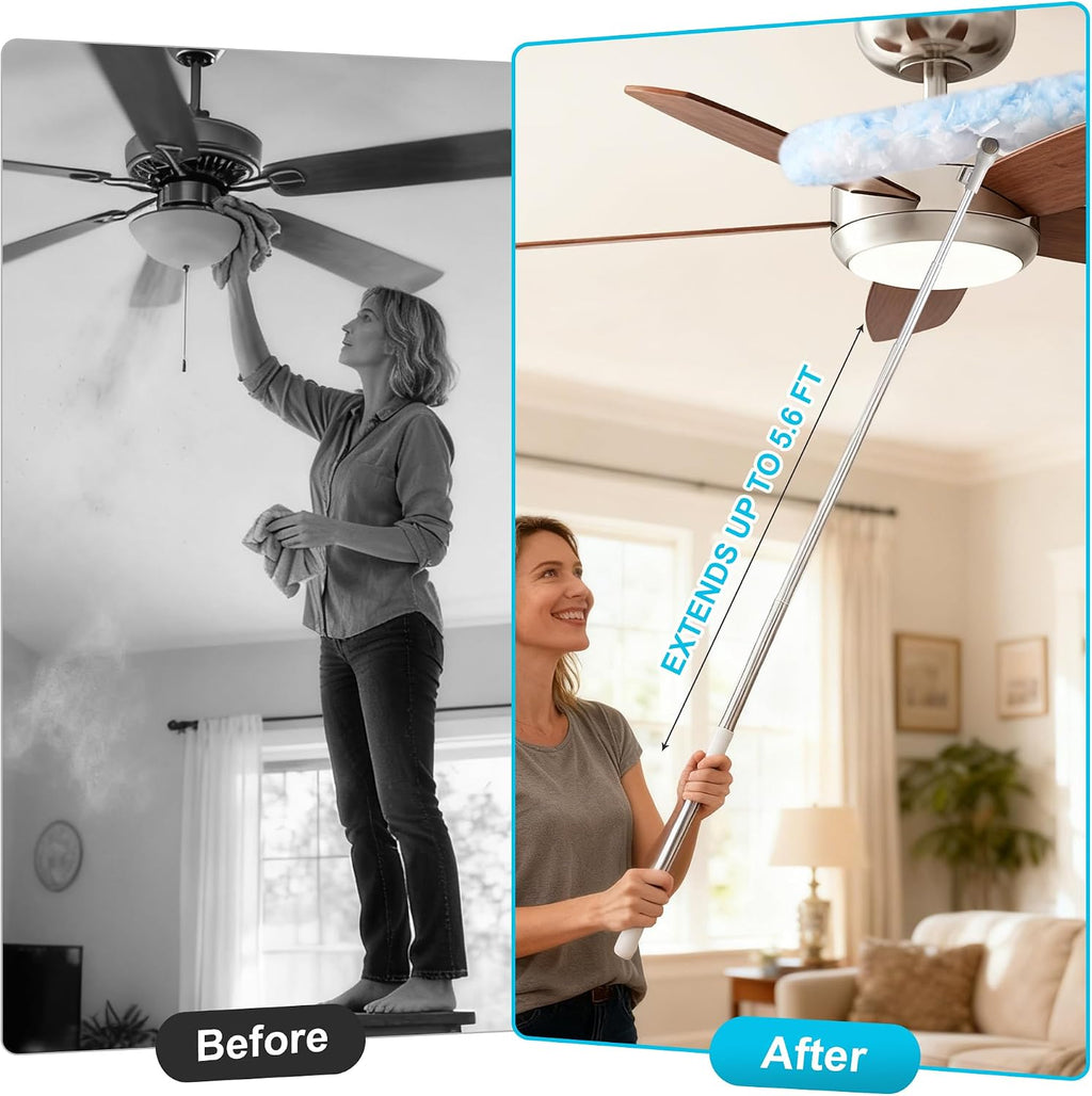 JOYMOOP 6 ft Extendable Duster Handle with 24 Heavy Refills, Compatible with Swiffer Duster Refills, Disposable Microfiber Dusting Pads for Home Cleaning, Ceiling, Fan, Window, Hard-to-Reach Areas