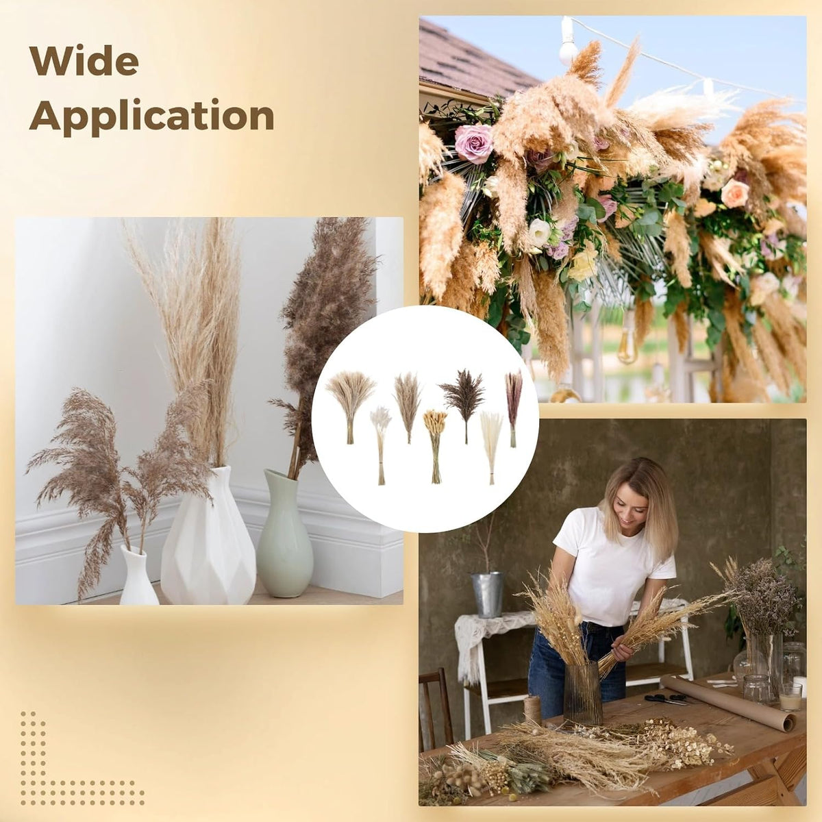 300 Pcs Dried Pampas Grass Bouquet - Natural Eucalyptus & Bunny Tail Grass, Boho Home Decor, Ideal for Wedding, Table, and Living Room Styling