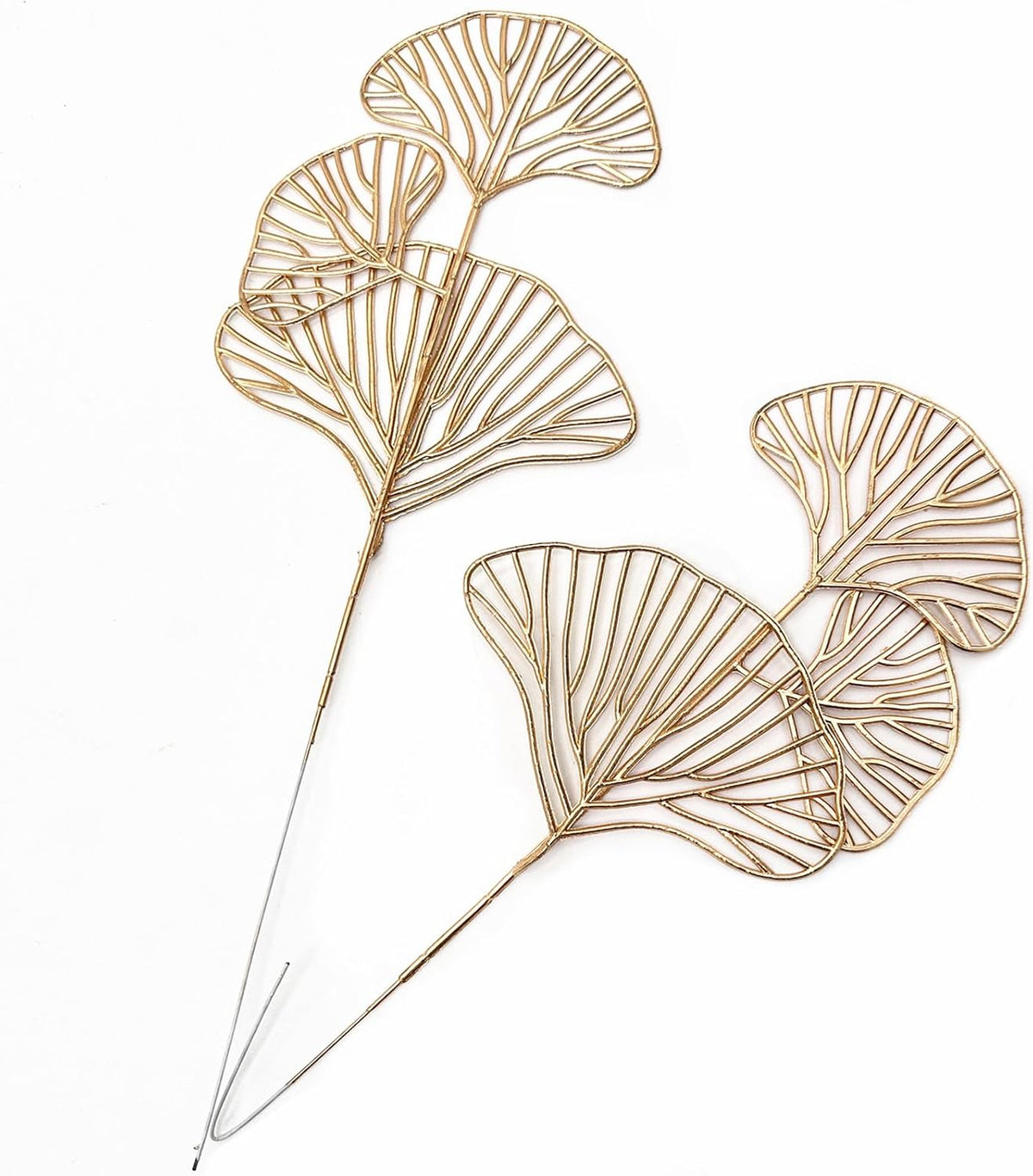 Fake Gold Ginkgo Leaves Stems 14 Inch 12 Pack, Artificial Golden Apricot Leaves Faux Apricot Leaf Stem Glitter Picks Bushes Faux Plants Decor Simulation Plant for Indoor Home Wedding Party Decoration