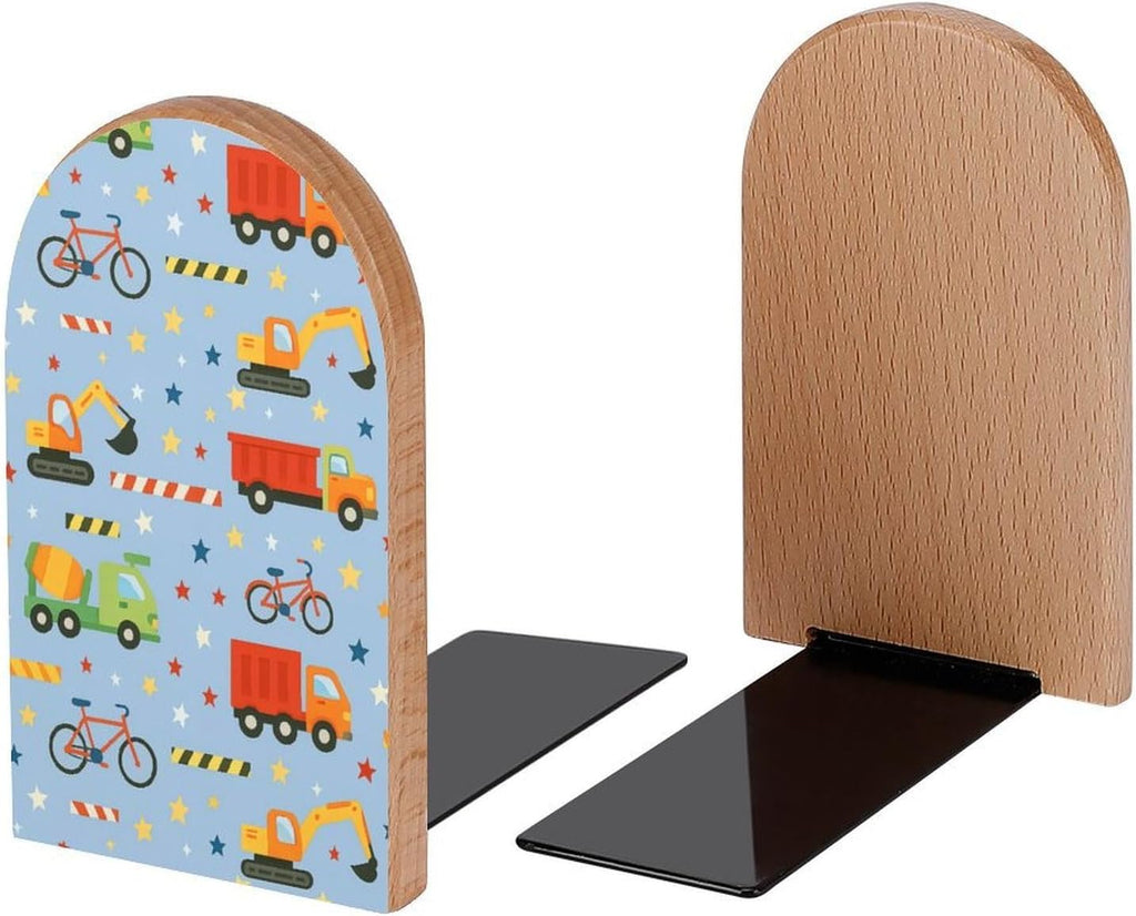 Vehicle Bike Truck Stars Book Ends Decorative Wood Bookends for Shelves Kids Room Desk Home Office Book Stoppers for Magazines,Books, DVDs, 1 Pair/2 Pieces(5x3.1 in)